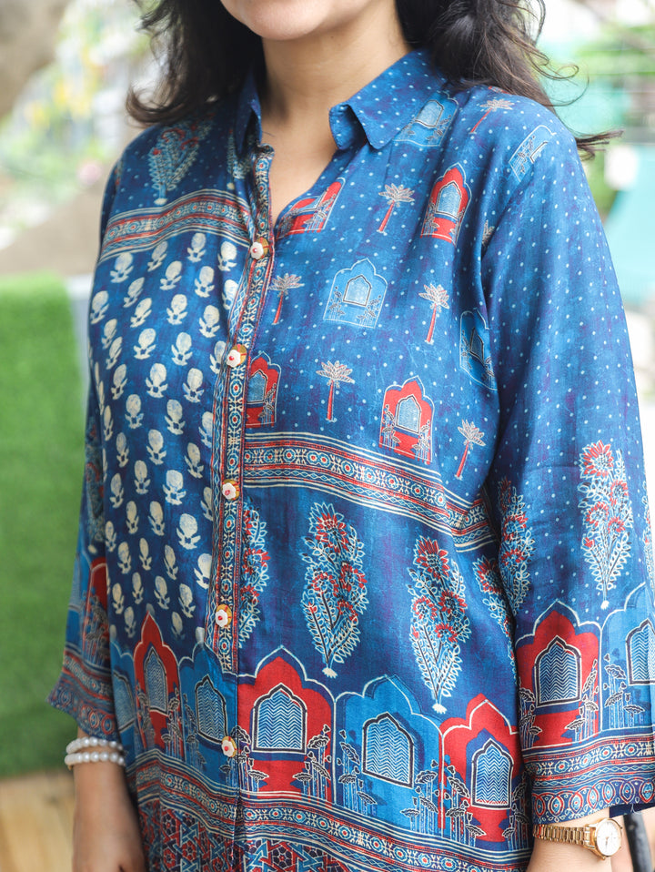 Raajvi Royal Blue Digital Print Muslin Shirt