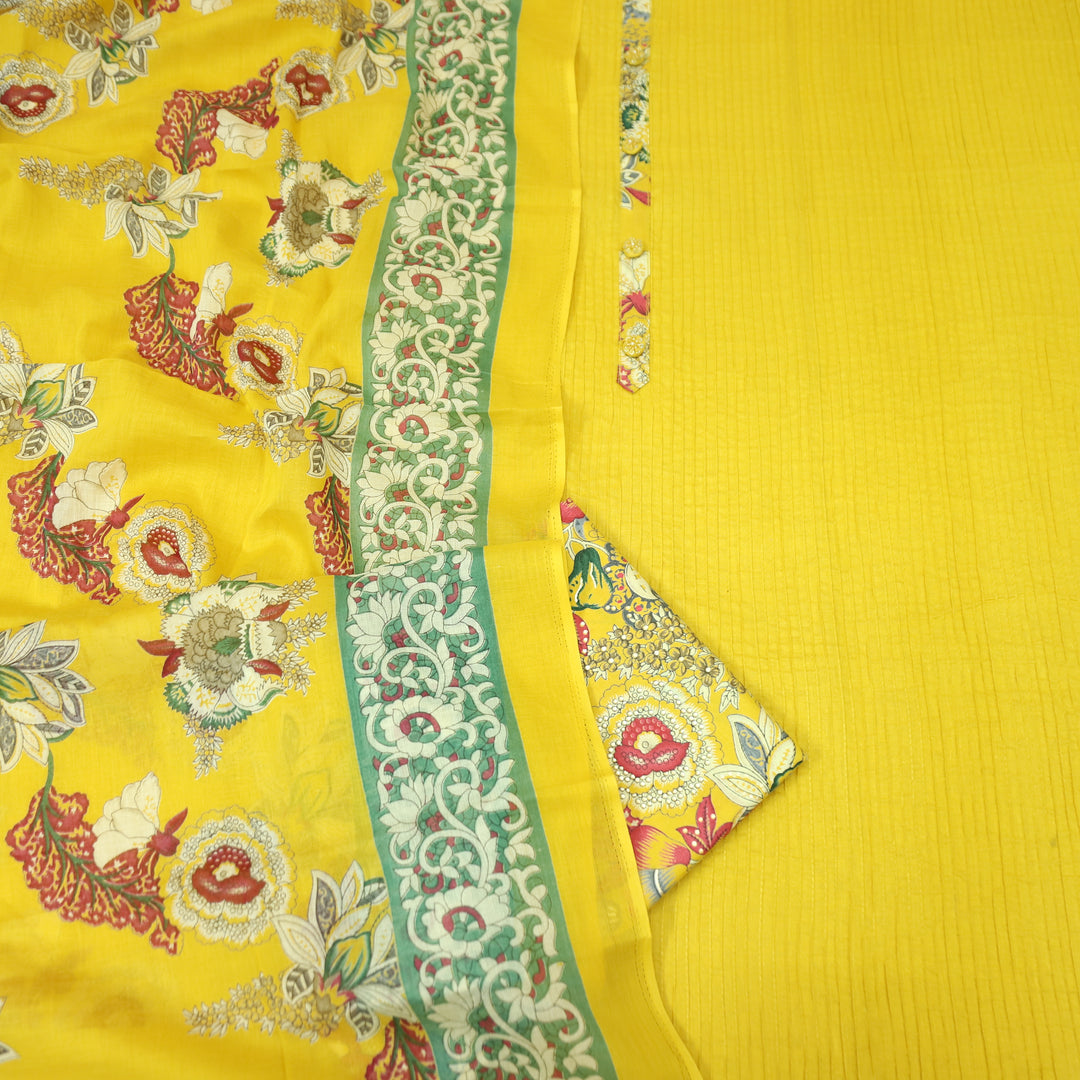 Aafeemi Sunflower Yellow with Button Work Patch in Pintuck Work Cotton Suit Set