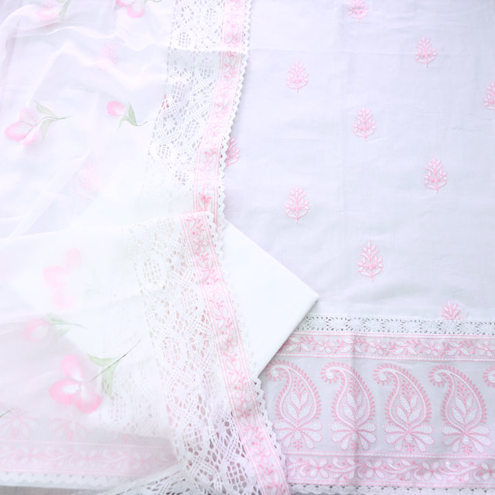 Nurvi Pearl White All Over Thread Embroidered with Embroidered Hem Cotton Set