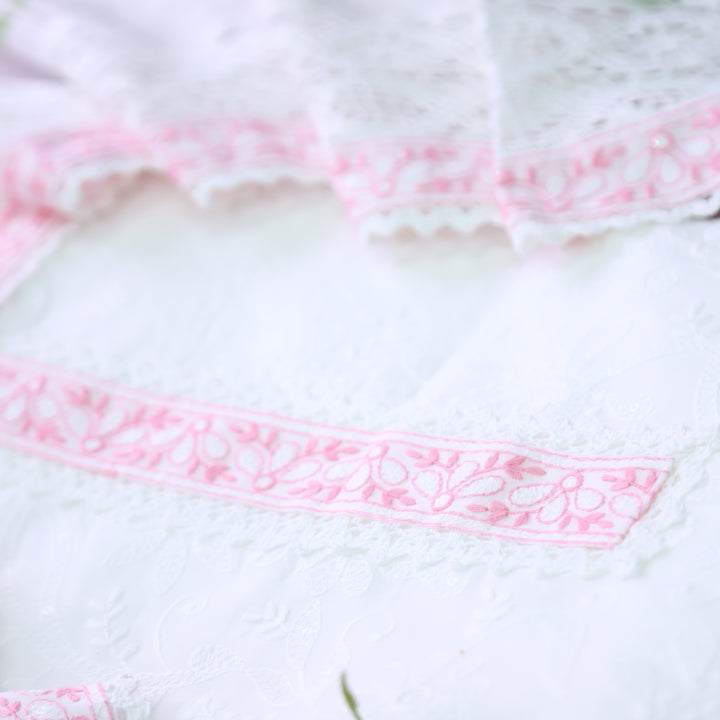 Nurvi White Lace Patch All Over Thread Embroidered with Crochet Hem Cotton Set