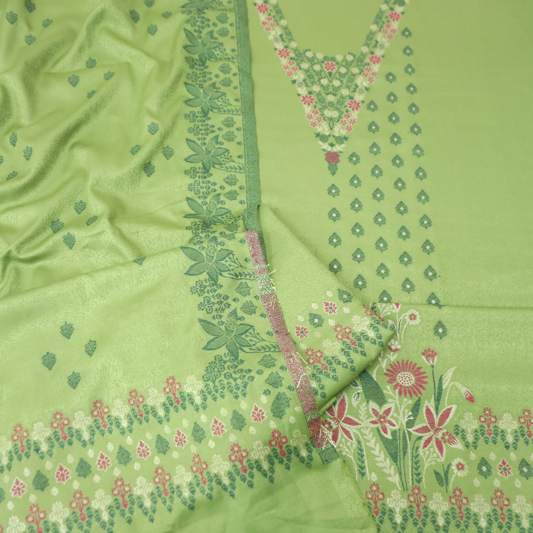 यशकी Sage Green Balanced By Thread and Zari Weaved Neck Semi Pashmina Winter Set