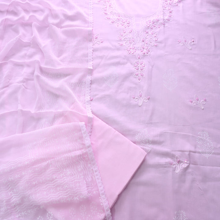 Sobiya Candy Pink in Aari Thread With Applique and Block Printed Cotton Suit Set