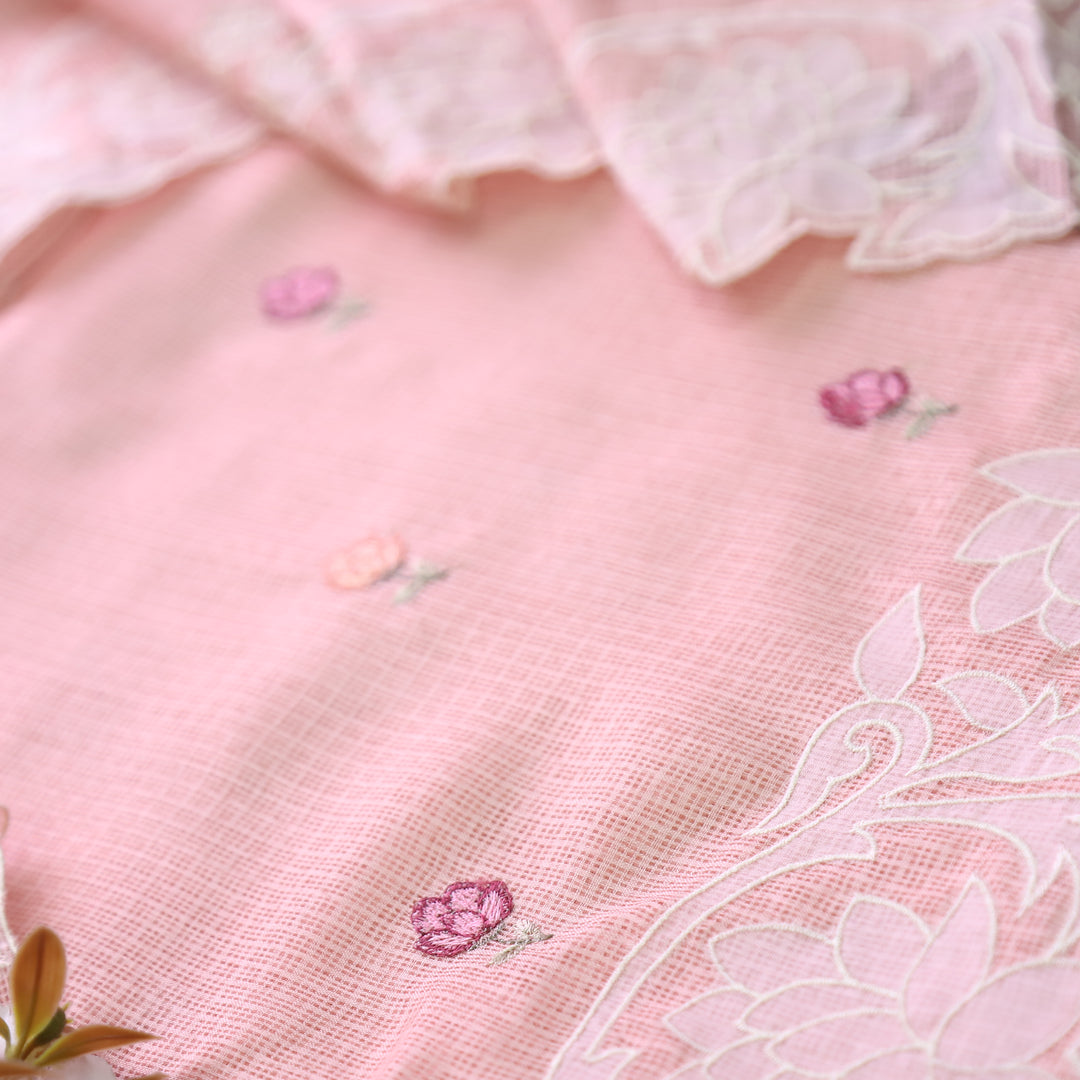 Yaleen Pastel Peach Thread Buti with Floral Patch Kota Doriya Set