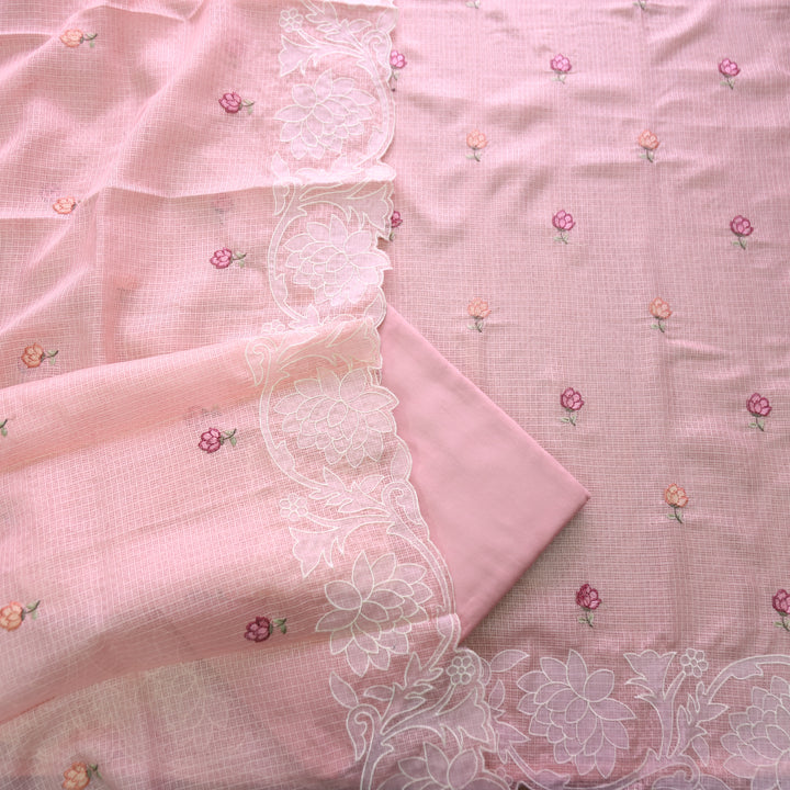 Yaleen Pastel Peach Thread Buti with Floral Patch Kota Doriya Set