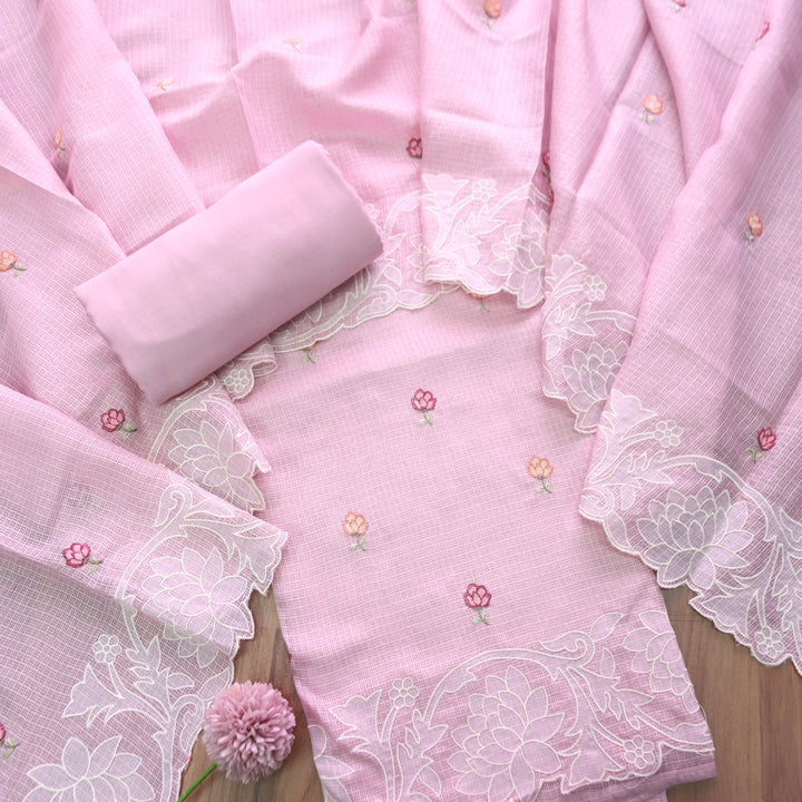 Yaleen Pastel Lilac Thread Buti with Floral Patch Kota Doriya Set