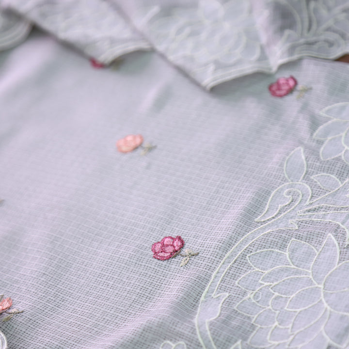 Yaleen Fossil Grey Thread Buti with Floral Patch Kota Doriya Set