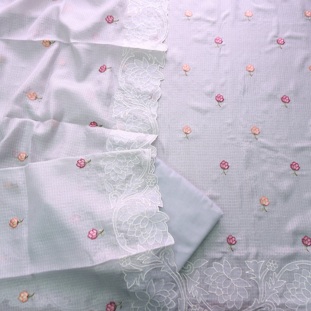 Yaleen Fossil Grey Thread Buti with Floral Patch Kota Doriya Set