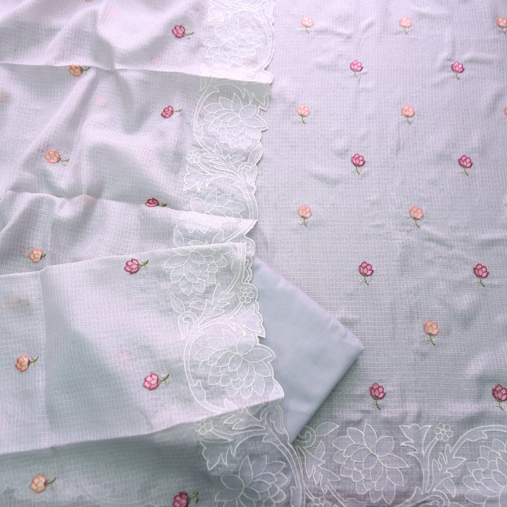 Yaleen Fossil Grey Thread Buti with Floral Patch Kota Doriya Set