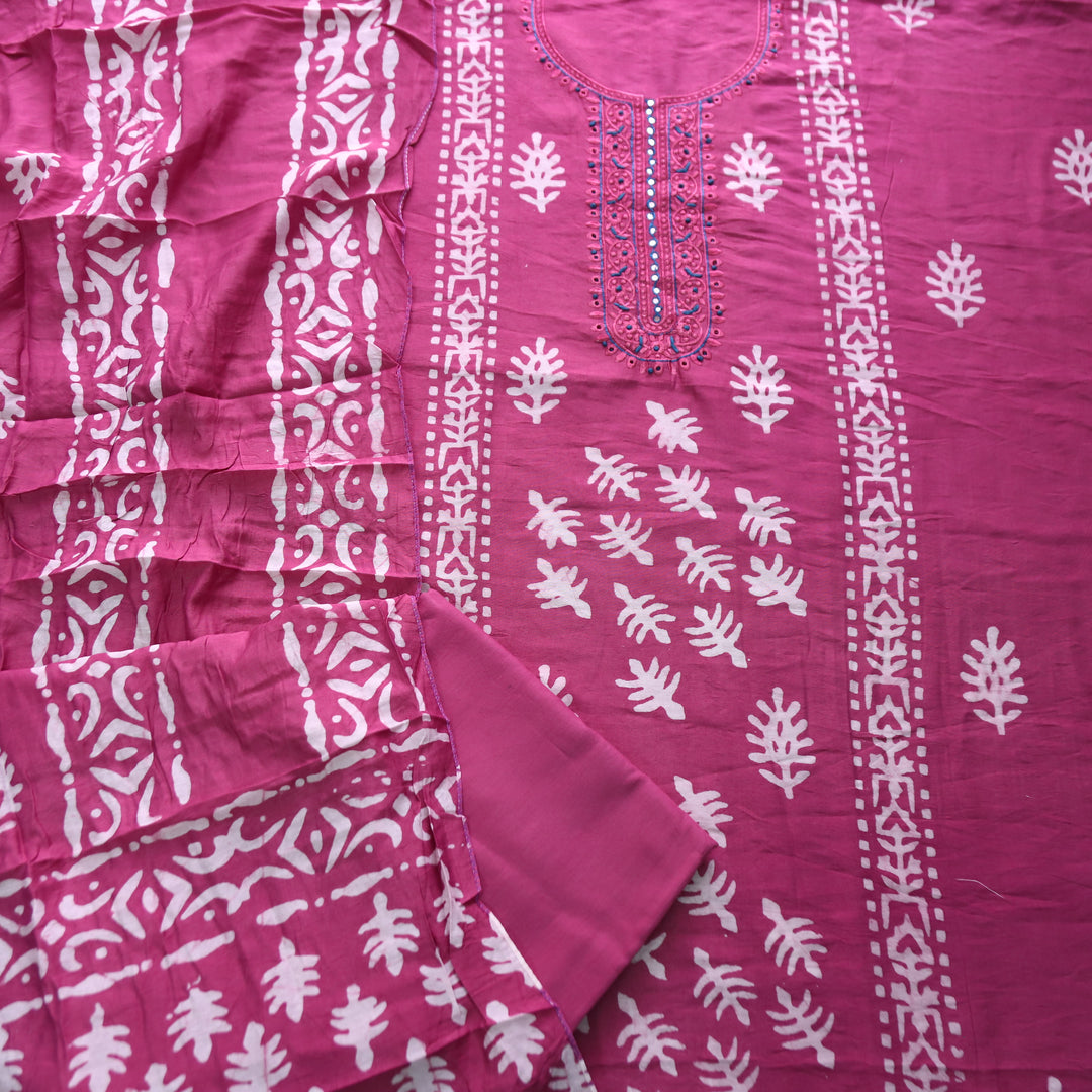 Rupali Helio Orchid Thread Embroidered with Patra Modal Set