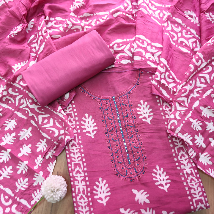 Rupali Helio Orchid Thread Embroidered with Patra Modal Set