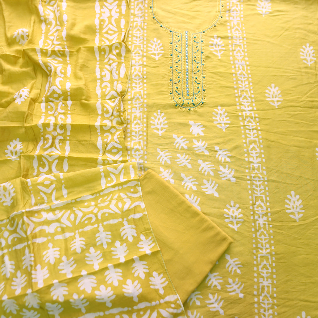 Rupali Sunflower Yellow Thread Embroidered with Patra Modal Set