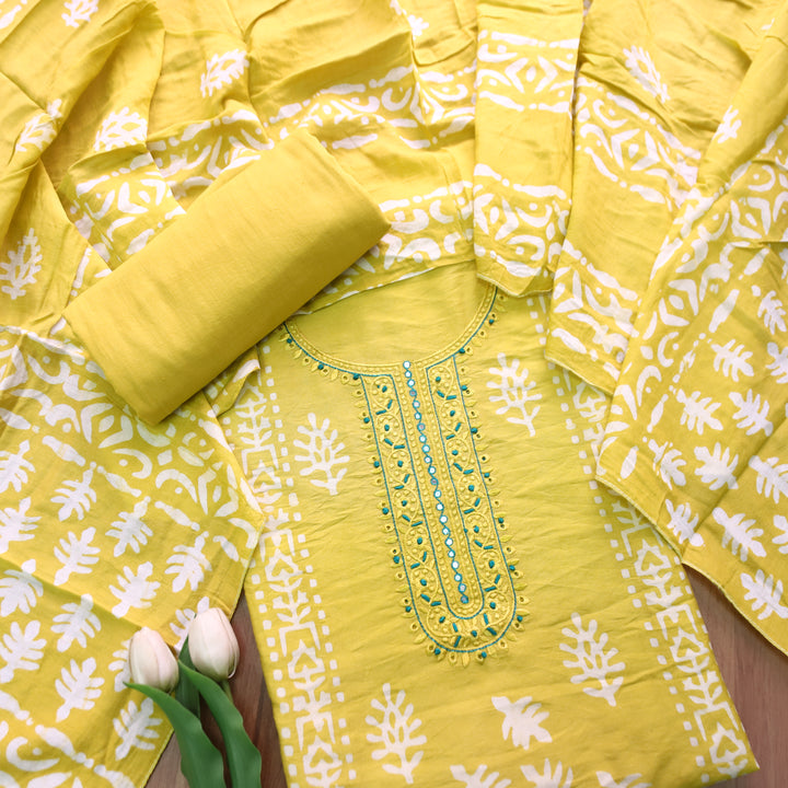 Rupali Sunflower Yellow Thread Embroidered with Patra Modal Set