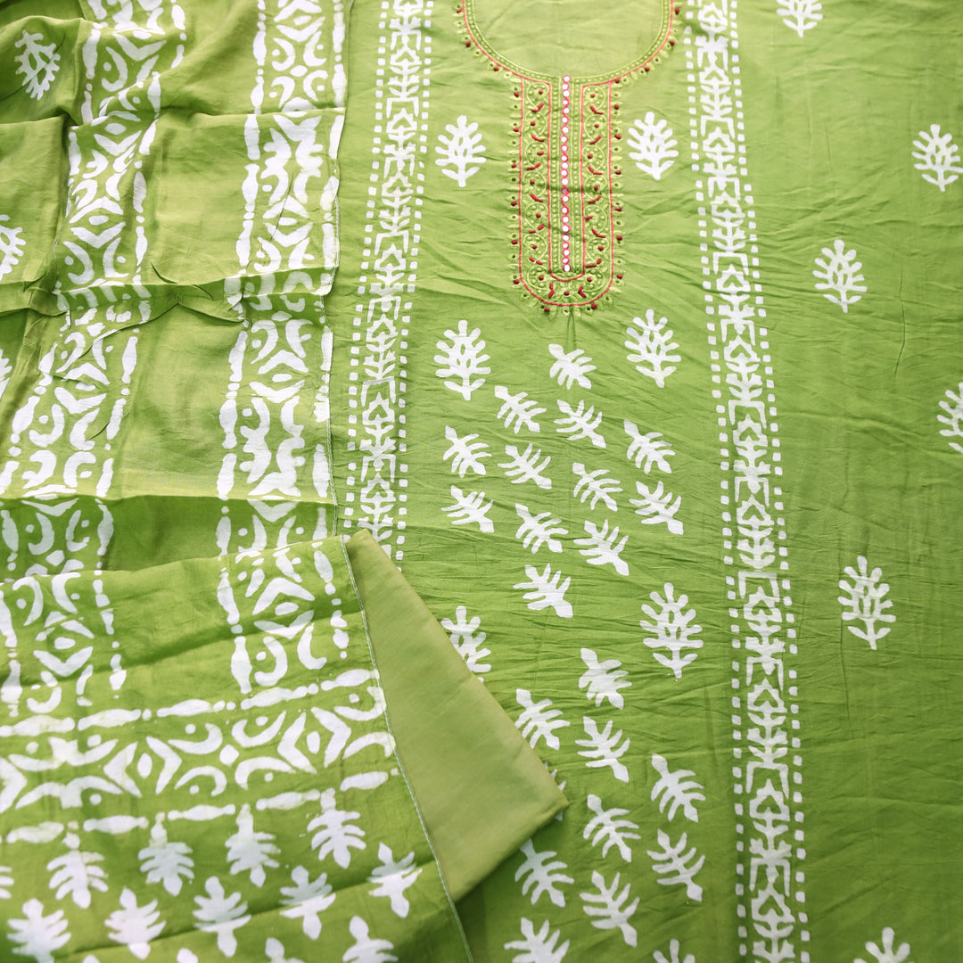 Rupali Leaf Green Thread Embroidered with Patra Modal Set