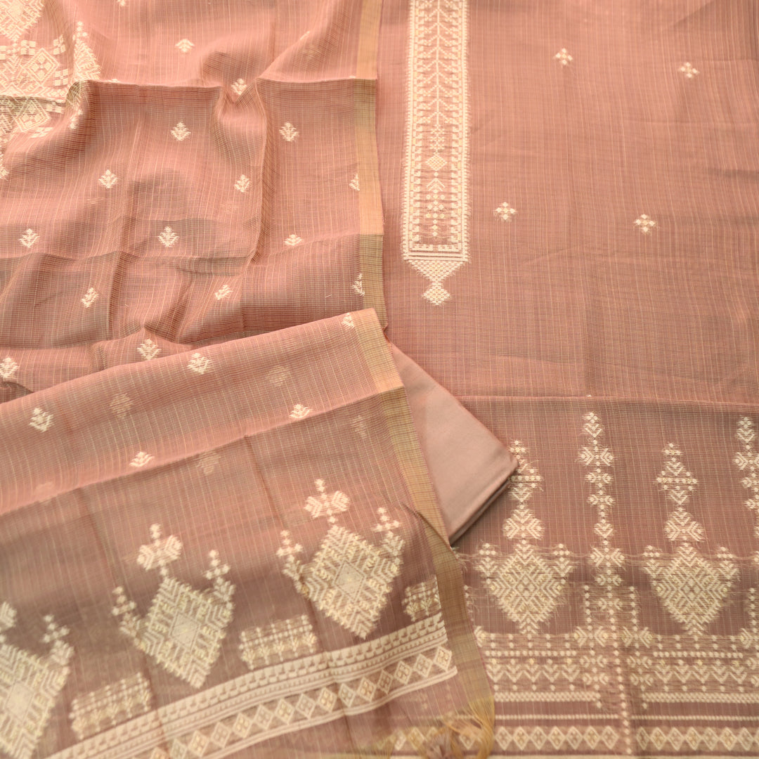 Naisha Barn Brown All Over Authentic Jamdani Weaved Kota Doriya Suit Set