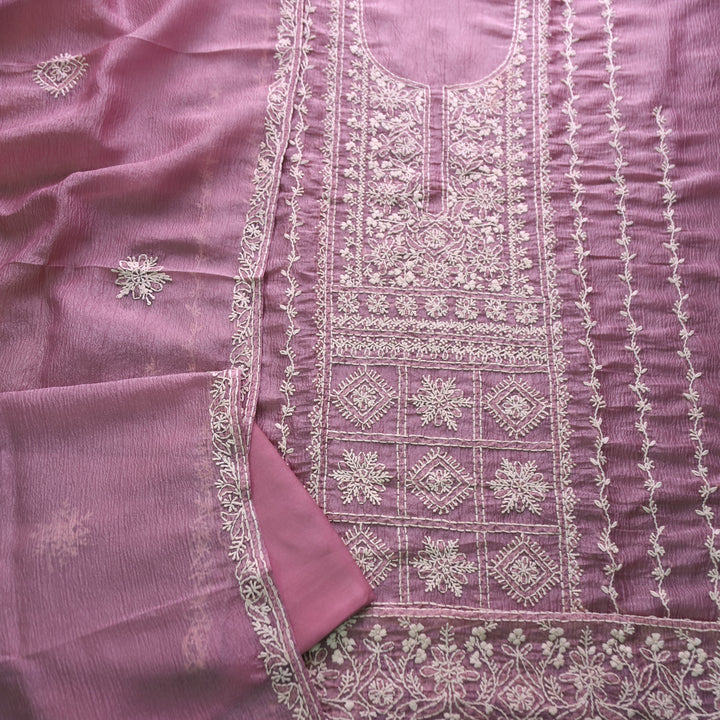 Avinya Helio Mauve Hand Embroidered Glass Crinkle Organza Set