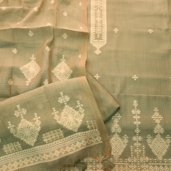 Naisha Fern Green All Over Authentic Jamdani Weaved Kota Doriya Suit Set