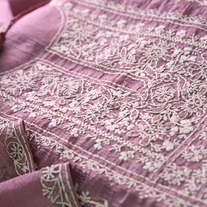 Avinya Helio Mauve Hand Embroidered Glass Crinkle Organza Set