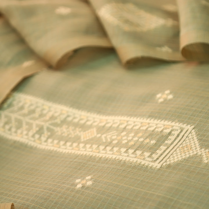 Naisha Fern Green All Over Authentic Jamdani Weaved Kota Doriya Suit Set