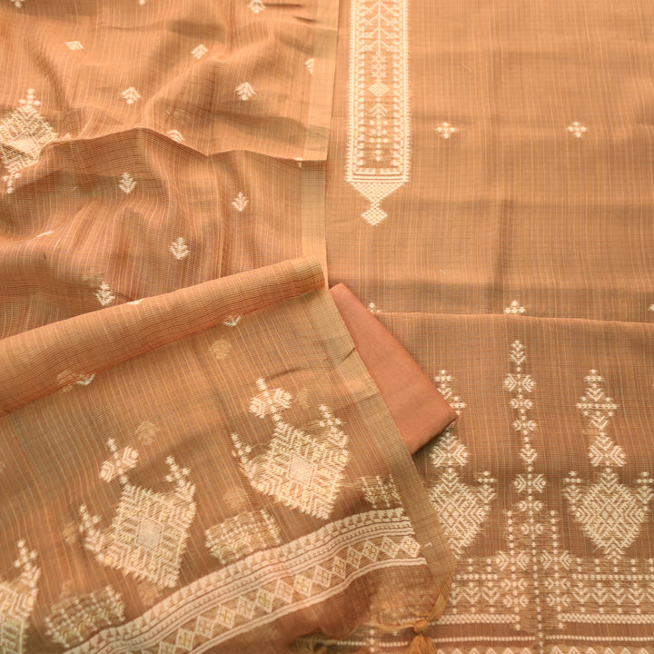 Naisha Vintage Brown All Over Authentic Jamdani Weaved Kota Doriya Suit Set