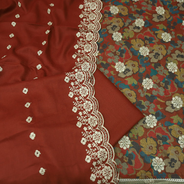 झुमकी Bride Red Floral Printed in Embroidered Work Semi Pashmina Winter Set