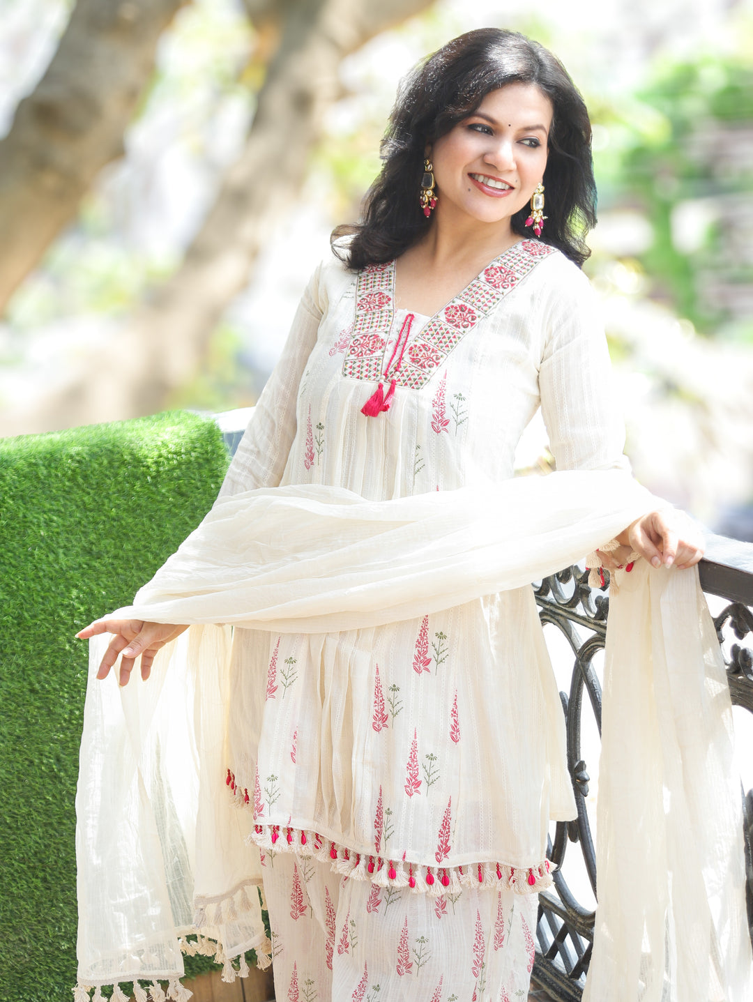 Shifali White Palazzo Cotton 3 Piece Set