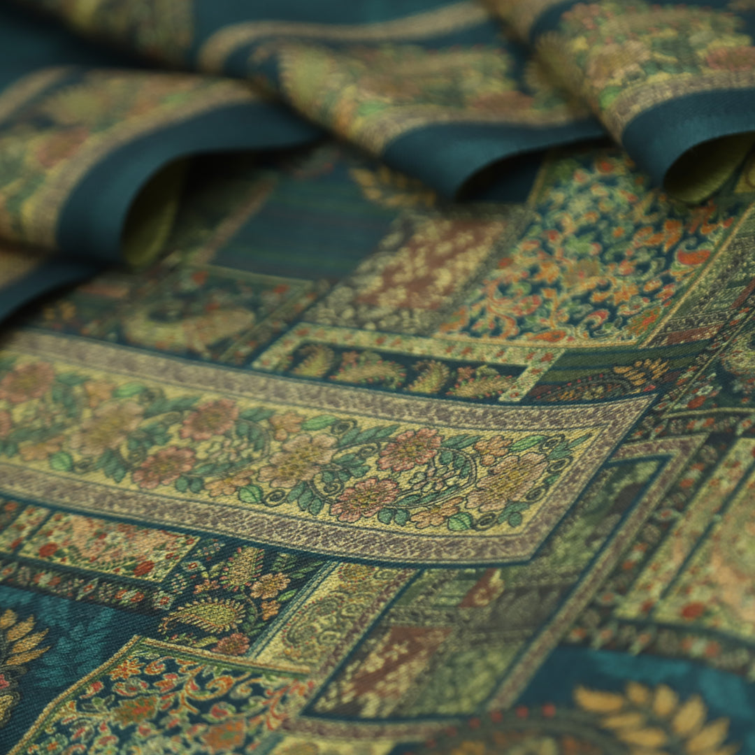 सुरभि Cerulean Blue All Over Paisely Digital Printed Semi Pashmina Winter Set