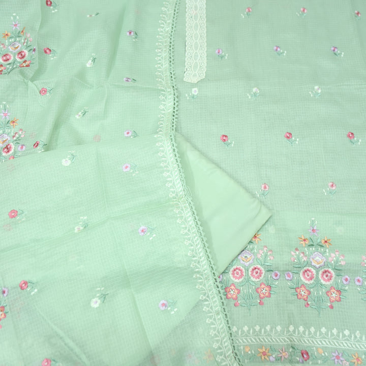 Fitoori Castleton Mint Lace Patch with Floral Thread Embroidered Kota Doriya Suit Set