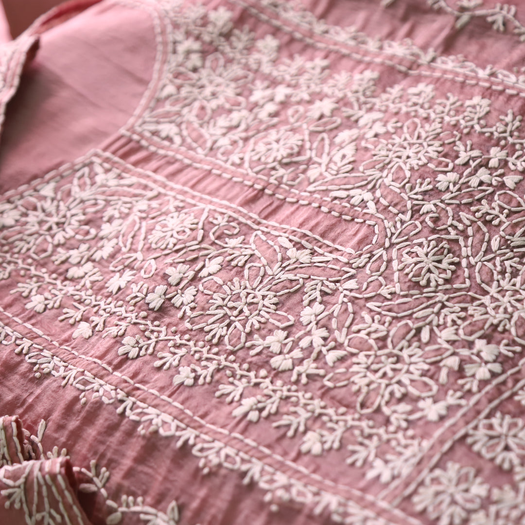 Avinya Tan Mauve Hand Embroidered Glass Crinkle Organza Set