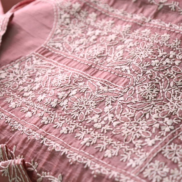Avinya Tan Mauve Hand Embroidered Glass Crinkle Organza Set