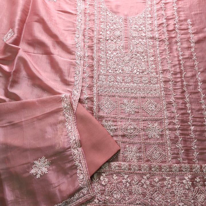 Avinya Tan Mauve Hand Embroidered Glass Crinkle Organza Set