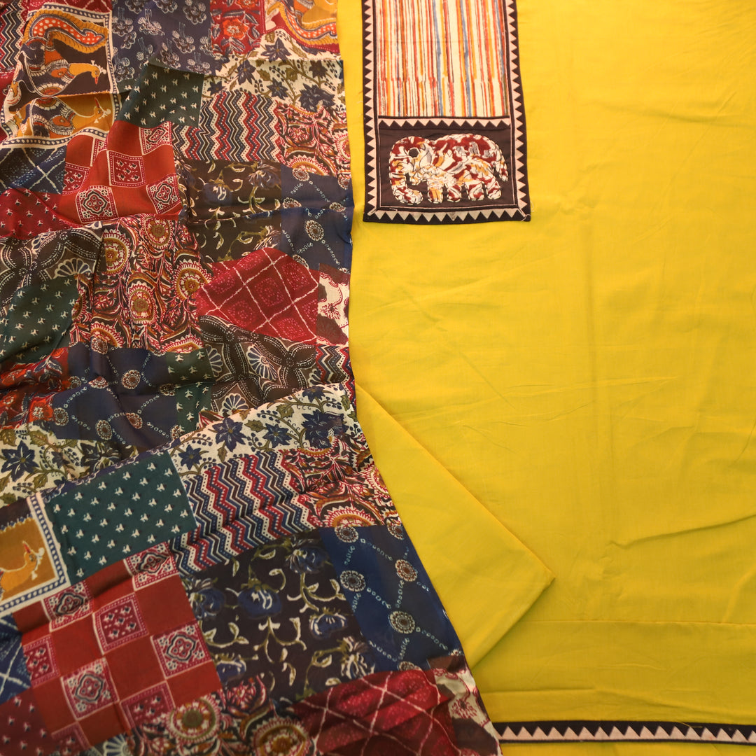 Jiya Sunflower Yellow with Kalamkari Applique Patch Cotton Set