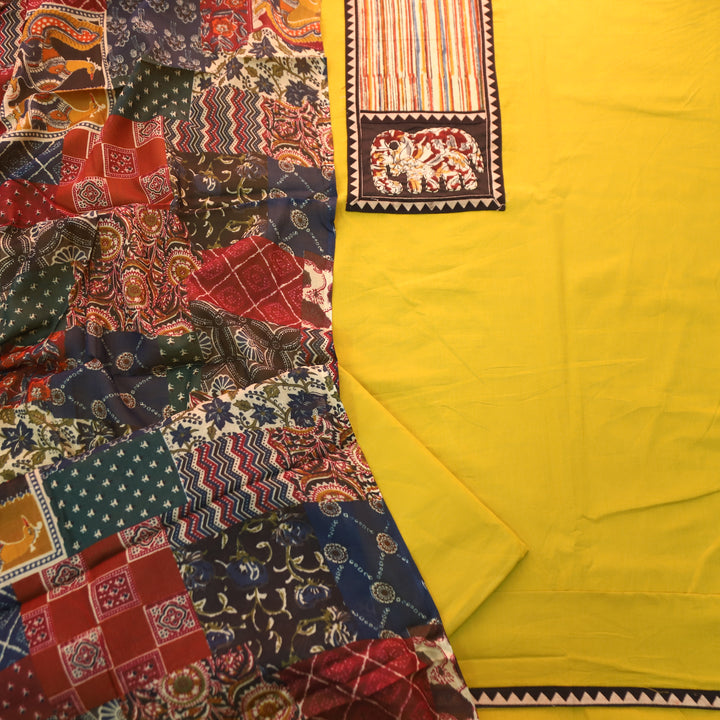 Jiya Sunflower Yellow with Kalamkari Applique Patch Cotton Set