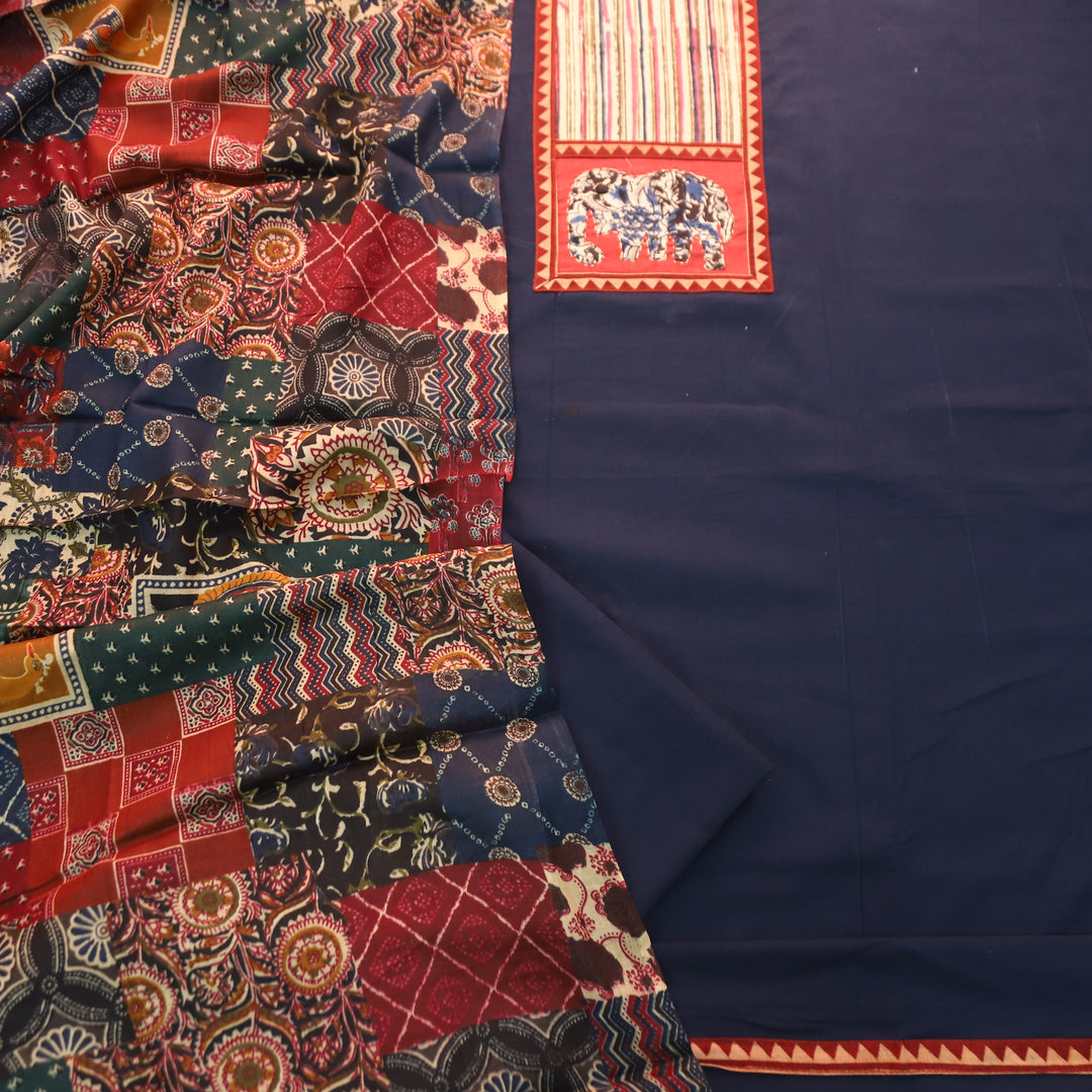 Jiya Royal Blue with Kalamkari Applique Patch Cotton Set