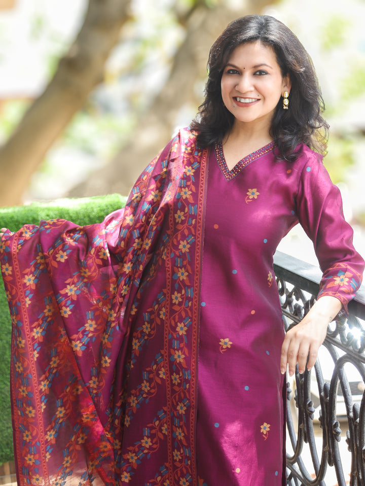 Saloni Purple Floral Jamdani 3 Piece Set