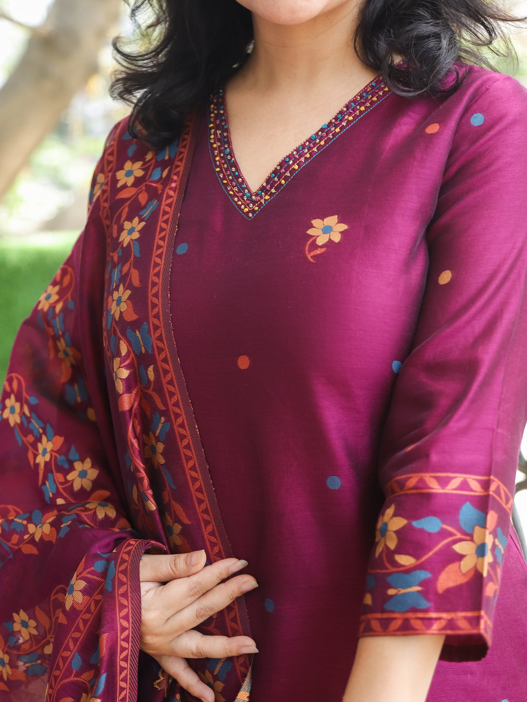 Saloni Purple Floral Jamdani 3 Piece Set