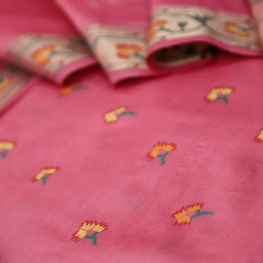 Taruni Pink Jamdani Jacquard Weaved Paithani Inspired Tussar Silk Suit Set