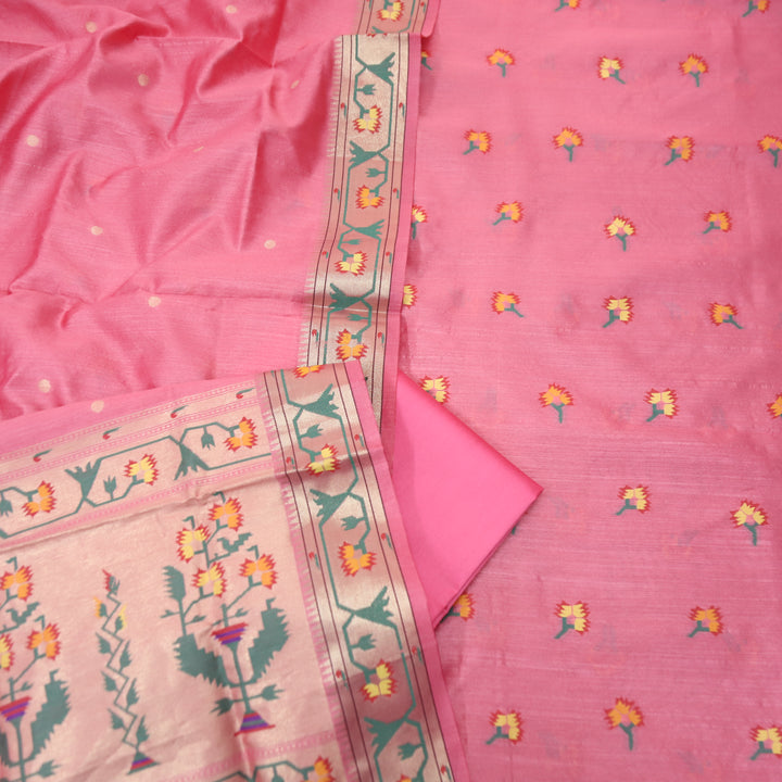 Taruni Pink Jamdani Jacquard Weaved Paithani Inspired Tussar Silk Suit Set