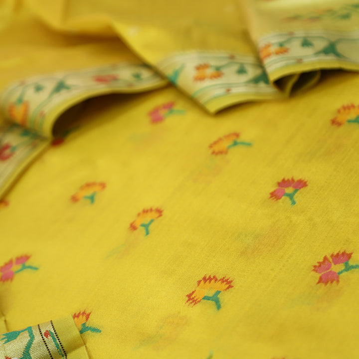 Taruni Yellow Jamdani Jacquard Weaved Paithani Inspired Tussar Silk Suit Set