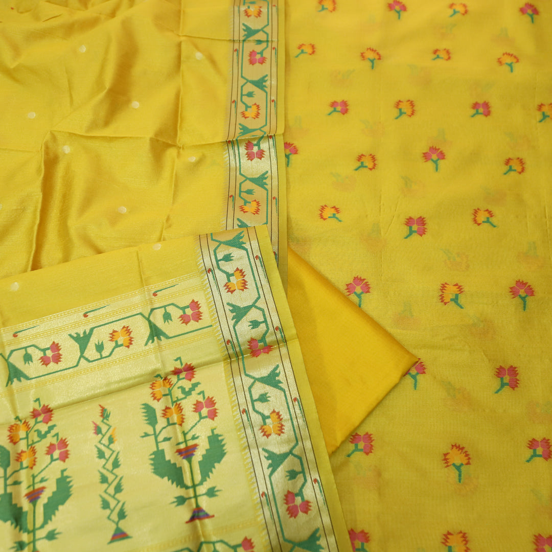 Taruni Yellow Jamdani Jacquard Weaved Paithani Inspired Tussar Silk Suit Set