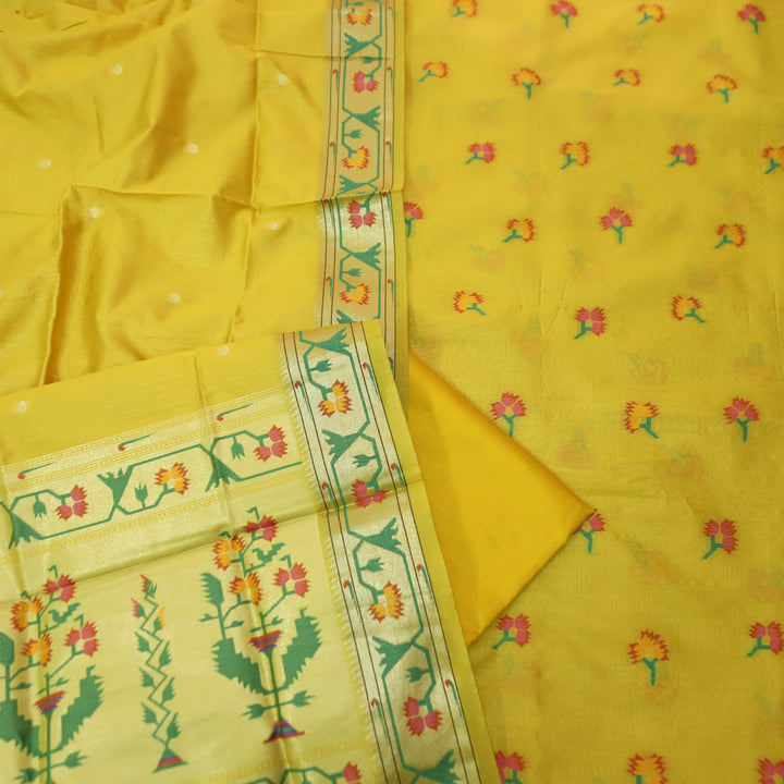 Taruni Yellow Jamdani Jacquard Weaved Paithani Inspired Tussar Silk Suit Set