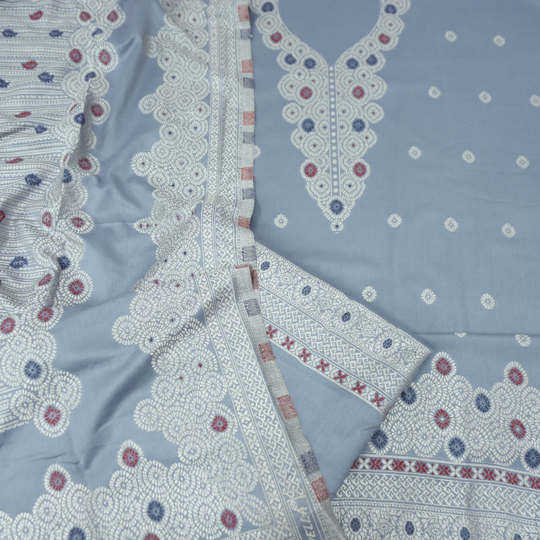 सांभवी Fossil Grey Defined By Thread and Zari Weaved Neck Semi Pashmina Winter Set