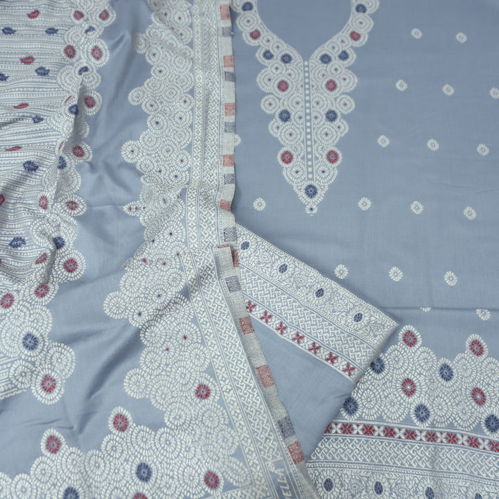 सांभवी Fossil Grey Defined By Thread and Zari Weaved Neck Semi Pashmina Winter Set