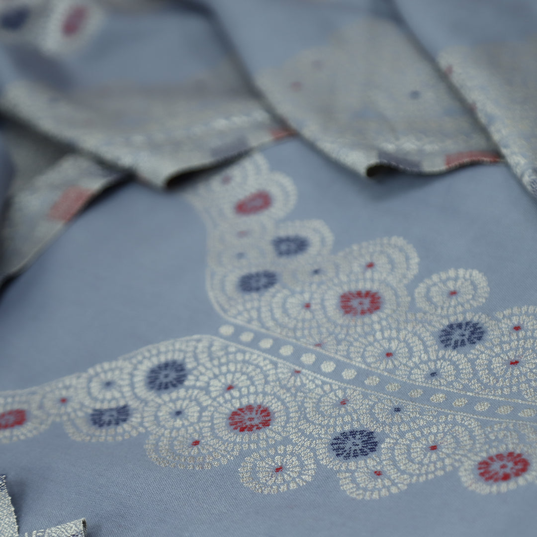 सांभवी Fossil Grey Defined By Thread and Zari Weaved Neck Semi Pashmina Winter Set