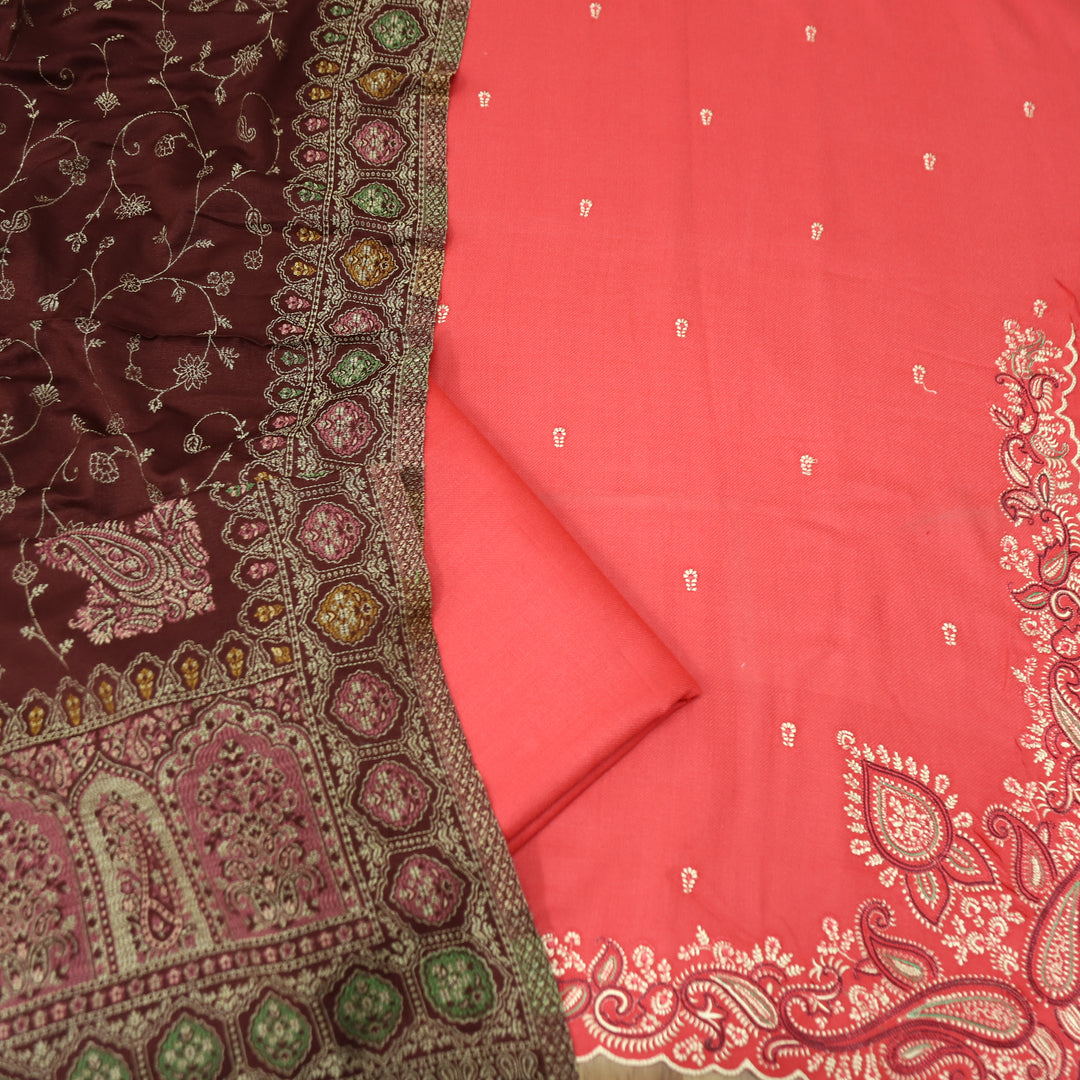 आयशा Bright Pink All Over Thread and Embroidered Hem Semi Pashmina Winter Set