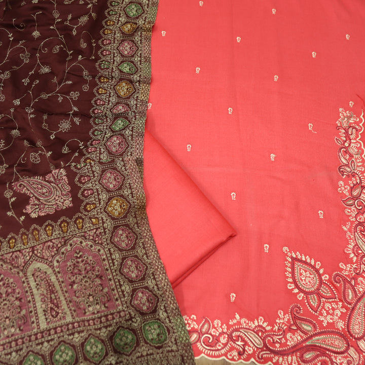 आयशा Bright Pink All Over Thread and Embroidered Hem Semi Pashmina Winter Set