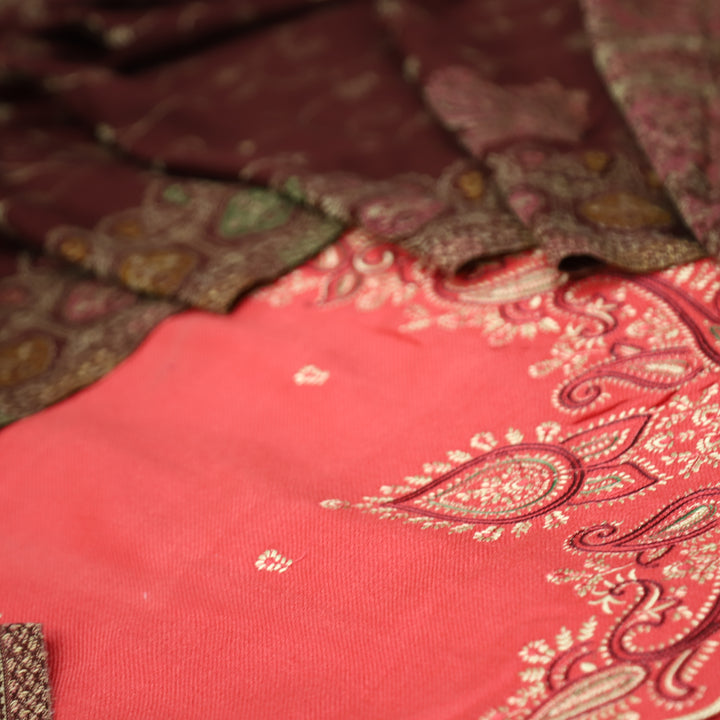 आयशा Bright Pink All Over Thread and Embroidered Hem Semi Pashmina Winter Set