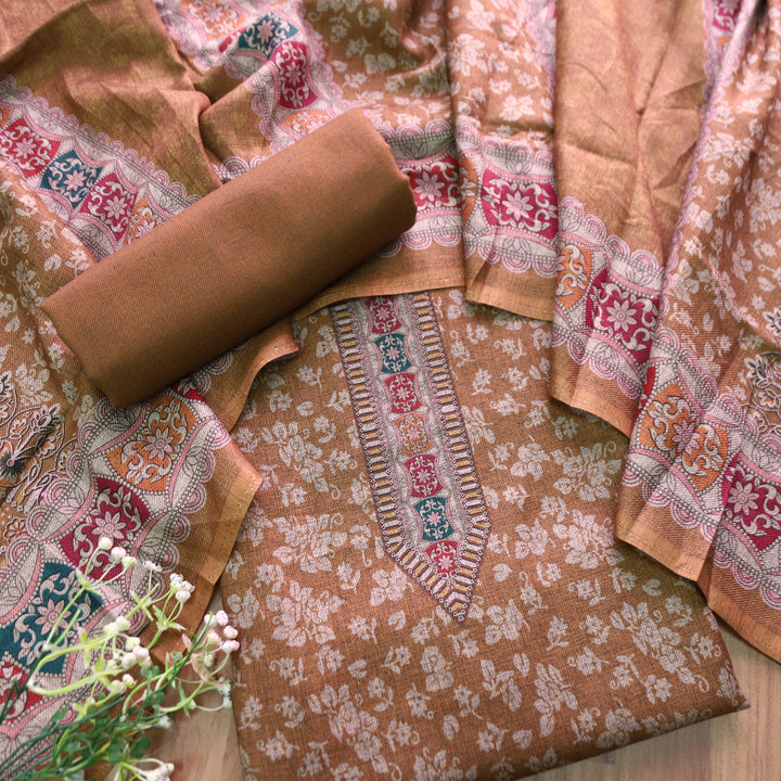 रांझा Dandelion Yellow All Over Digital Kanni Printed Semi Pashmina Winter Set