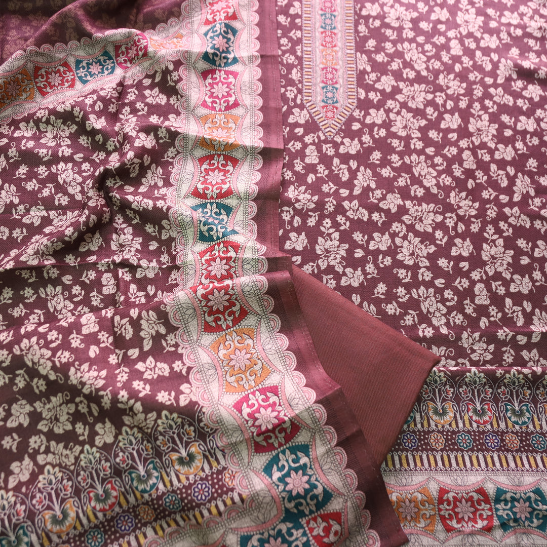 रांझा Choco Brown All Over Digital Kanni Printed Semi Pashmina Winter Set