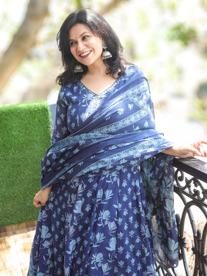Bella Midnight Blue Patra Mul Cotton 3 Piece Set
