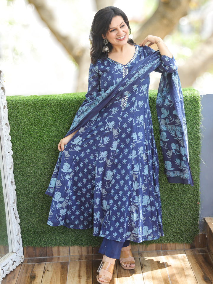 Bella Midnight Blue Patra Mul Cotton 3 Piece Set
